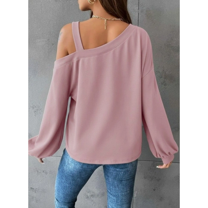 Kadın Uzun Kollu Tek Omuz Askı Detay Salaş Dalgıç Bluz
