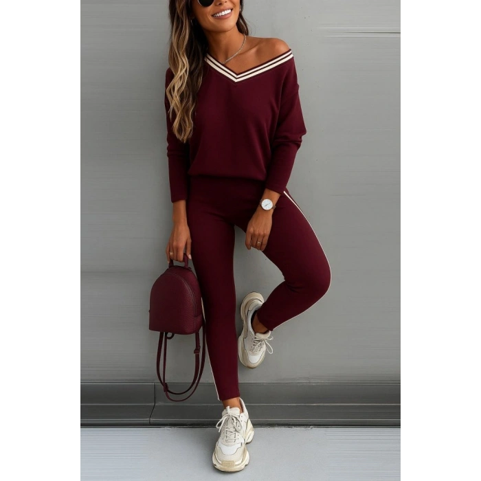 Kadın Uzun Kollu Tek Omuzu Açık Detaylı Viskon Iki Iplik Bluz Ve Pantolon Ikili Takım