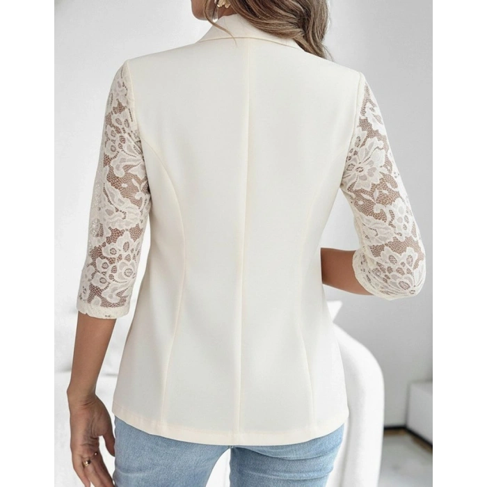 Kadın Uzun Kollu Truvakar Kol önden Düğmeli Cepli Dantelli Atlas Ceket