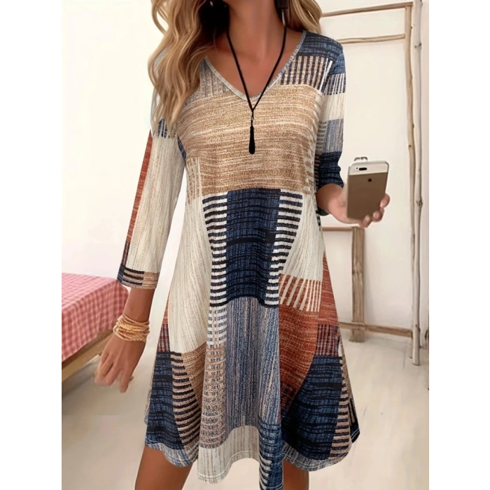 Kadın Uzun Kollu V Yaka Süprem Mini Elbise