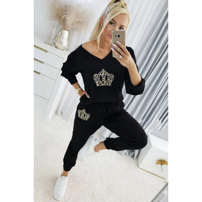 Kadın Uzun Kollu V Yakalı Desenli Viskon Iki Iplik Bluz Ve Pantolon Ikili Takım