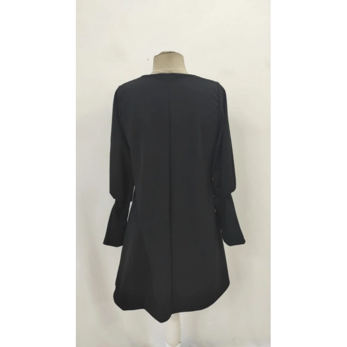 Kadın Uzun Kollu V Yakalı Kısa Ithal Krep Elbise