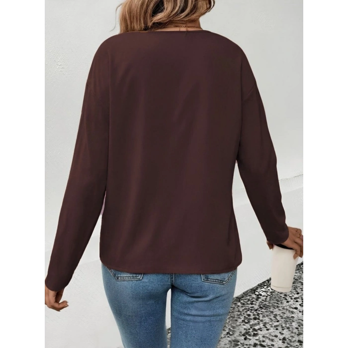 Kadın Uzun Kollu V Yakalı Leopar Detaylı Viskon Iki Iplik Bluz