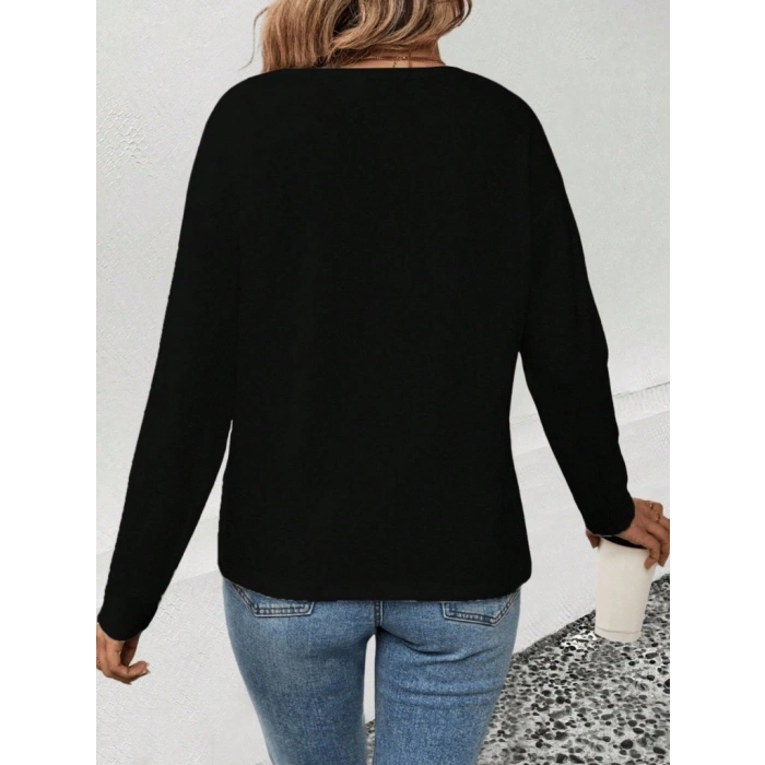 Kadın Uzun Kollu V Yakalı Leopar Detaylı Viskon Iki Iplik Bluz