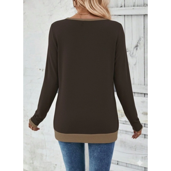 Kadın Uzun Kollu V Yakalı Yandan Düğmeli Yün Viskon Bluz