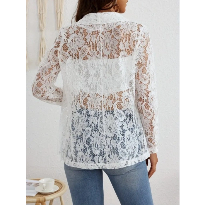 Kadın Uzun Kollu Yakalı önü Açık Dantelli Ceket