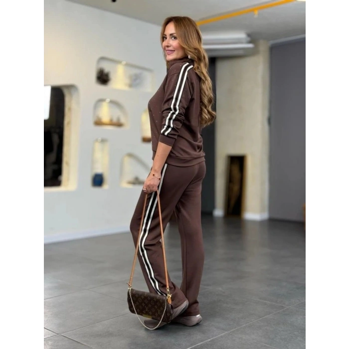 Kadın Uzun Kollu Yakalı şerit Detaylı Viskon Iki Iplik Bluz Ve Pantolon Ikili Takım