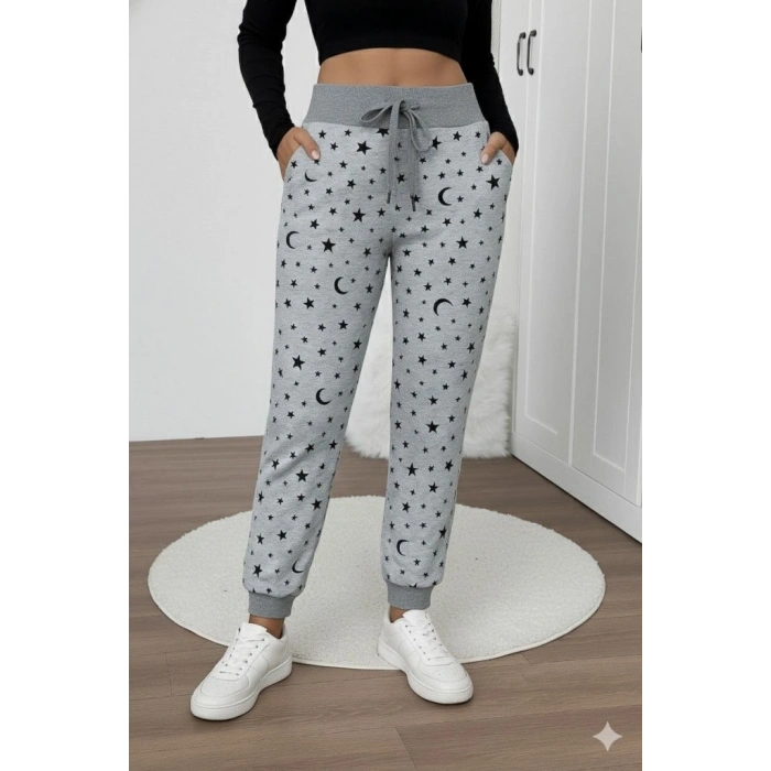 Kadın Yüksek Bel Bağcıklı Desenli Iki Iplik Pantolon