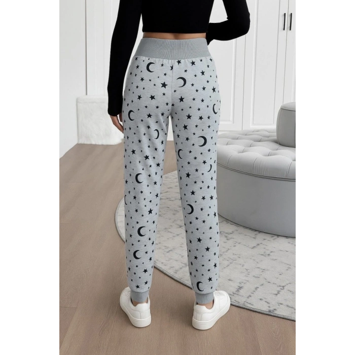 Kadın Yüksek Bel Bağcıklı Desenli Iki Iplik Pantolon