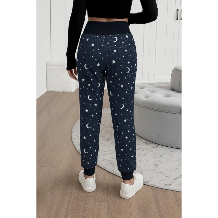 Kadın Yüksek Bel Bağcıklı Desenli Iki Iplik Pantolon