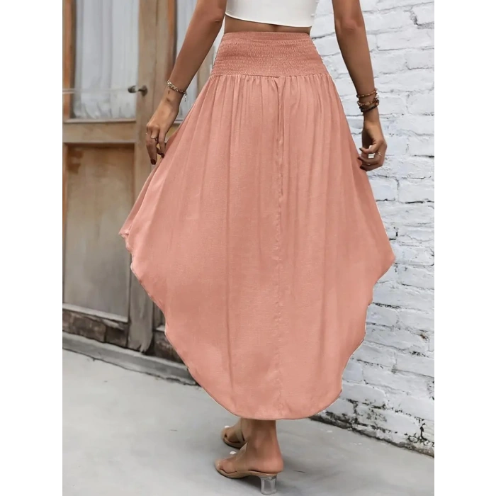 Kadın Yüksek Bel Belden Bağlamalı Asimetrik Kesim Detaylı Sandy Etek