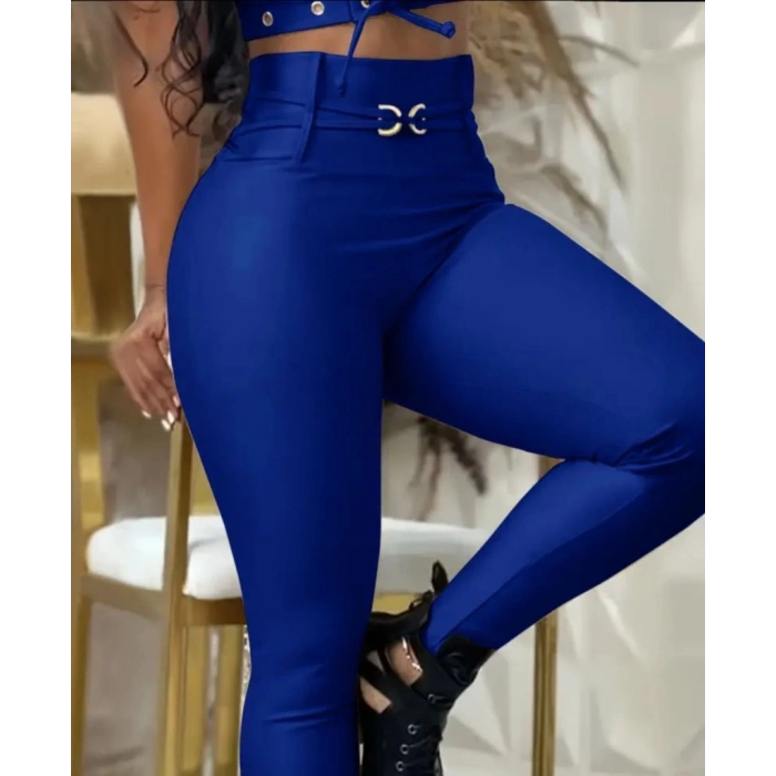 Kadın Yüksek Bel Belden Toka Detaylı Dalgıç Tayt