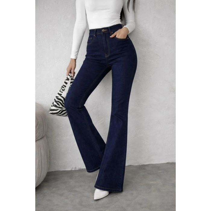 Kadın Yüksek Bel Ispanyol Paça Kot Pantolon