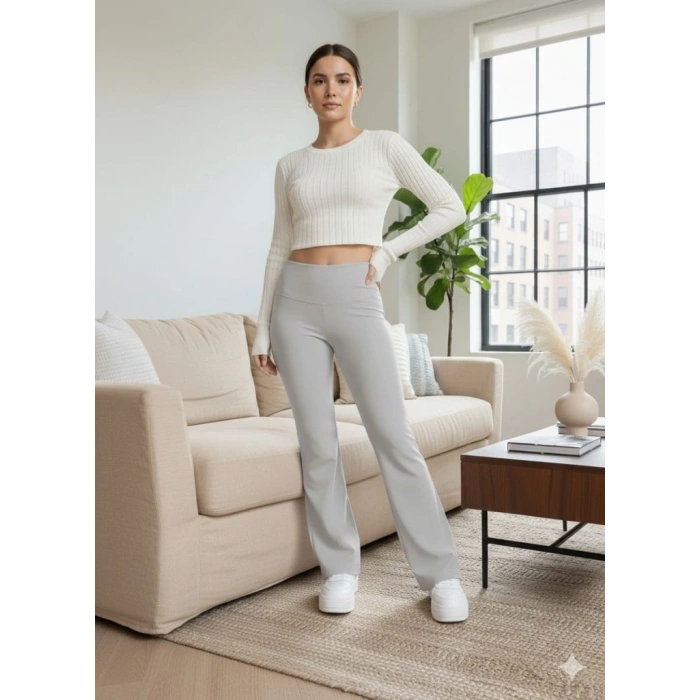 Kadın Yüksek Bel Ispanyol Paçalı Pantolon Tayt