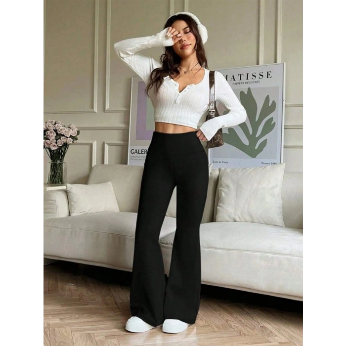 Kadın Yüksek Bel Ispanyol Paçalı Pantolon Tayt