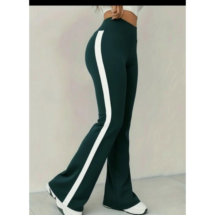 Kadın Yüksek Bel İspanyol Paçalı Yanlardan şerit Detaylı Dalgıç Tayt Pantolon
