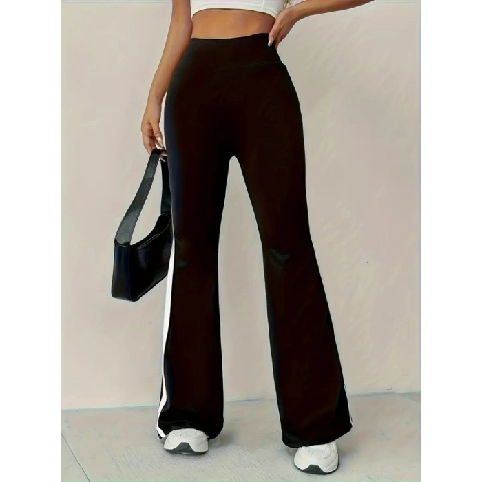 Kadın Yüksek Bel İspanyol Paçalı Yanlardan şerit Detaylı Dalgıç Tayt Pantolon