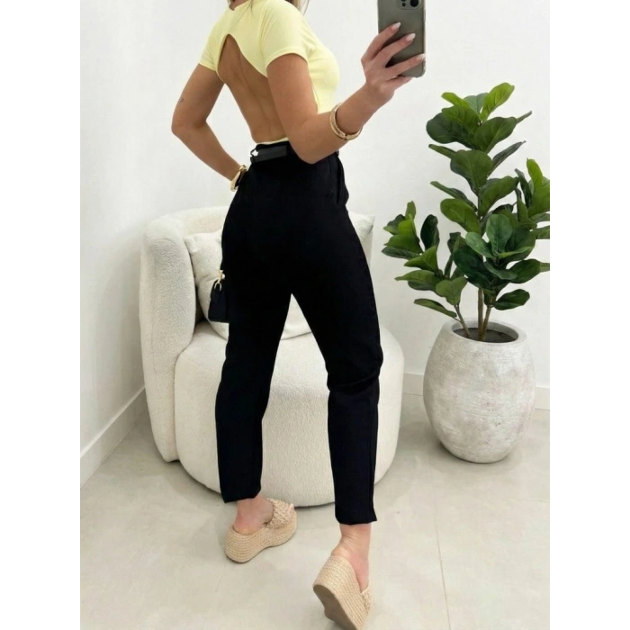 Kadın Yüksek Bel Kemersiz Ithal Krep Pantolon