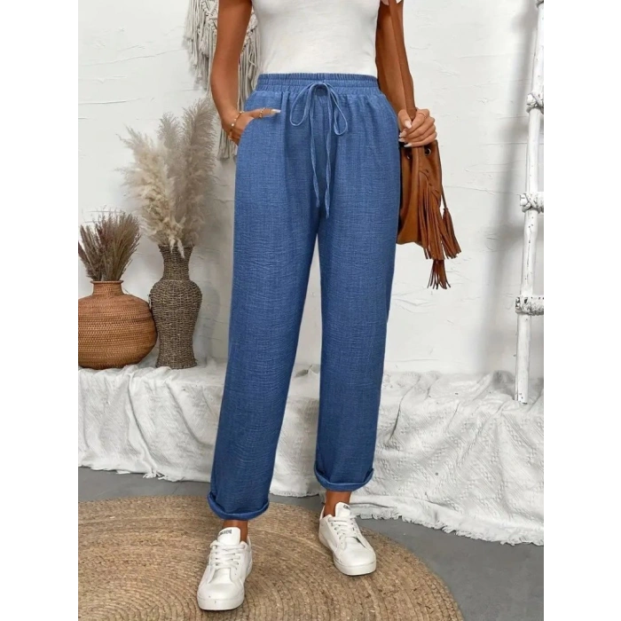 Kadın Yüksek Bel Lastikli Belde Bağcık Detaylı Aerobin Pantolon