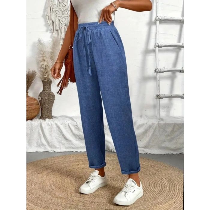 Kadın Yüksek Bel Lastikli Belde Bağcık Detaylı Aerobin Pantolon