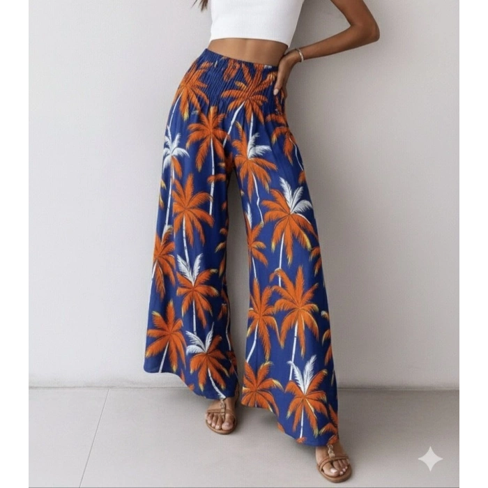 Kadın Yüksek Bel Lastikli Desenli Süprem Pantolon