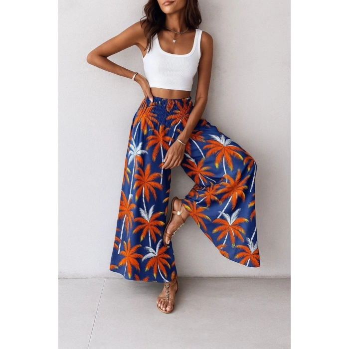 Kadın Yüksek Bel Lastikli Desenli Süprem Pantolon