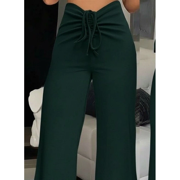 Kadın Yüksek Bel önden Büzgülü Ispanyol Ithal Krep Pantolon