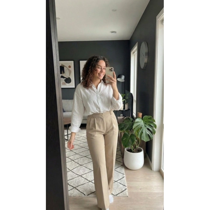 Kadın Yüksek Bel Pileli Palazzo Pantolon