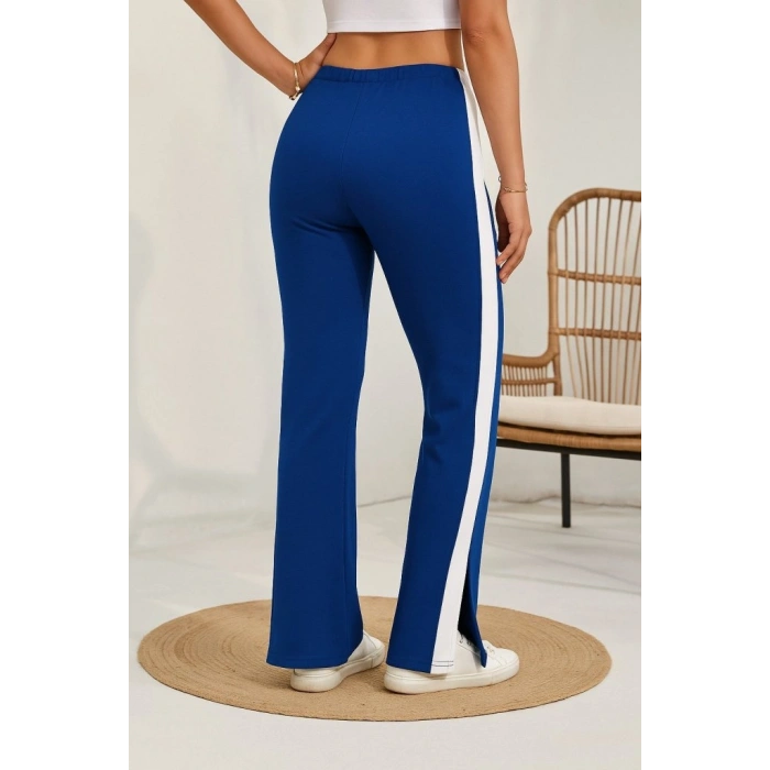 Kadın Yüksek Bel Yan şerit Detaylı Yırtmaçlı Viskon Iki Iplik Pantolon