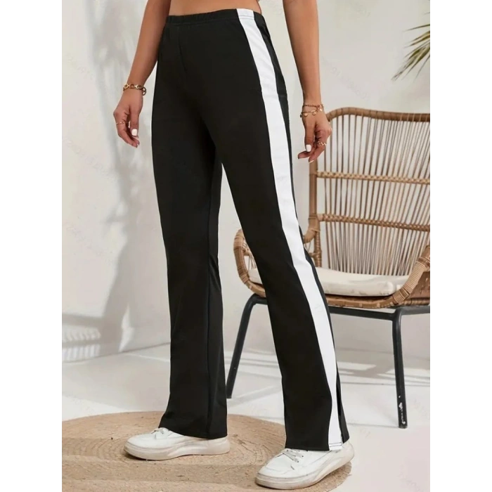 Kadın Yüksek Bel Yan şerit Detaylı Yırtmaçlı Viskon Iki Iplik Pantolon