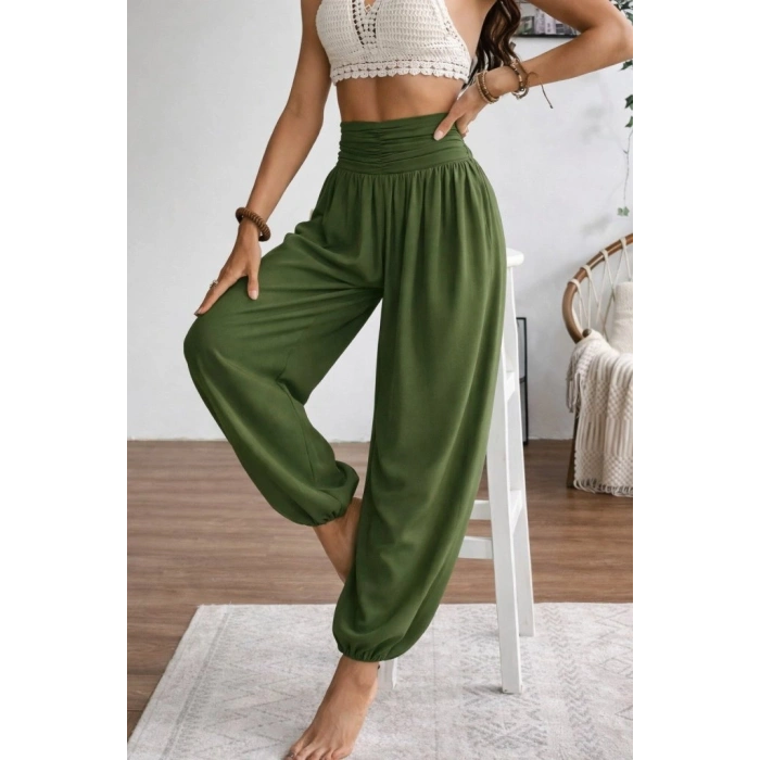 Kadın Yüksel Bel Yoğun Büzgü Detaylı Aerobin Pantolon