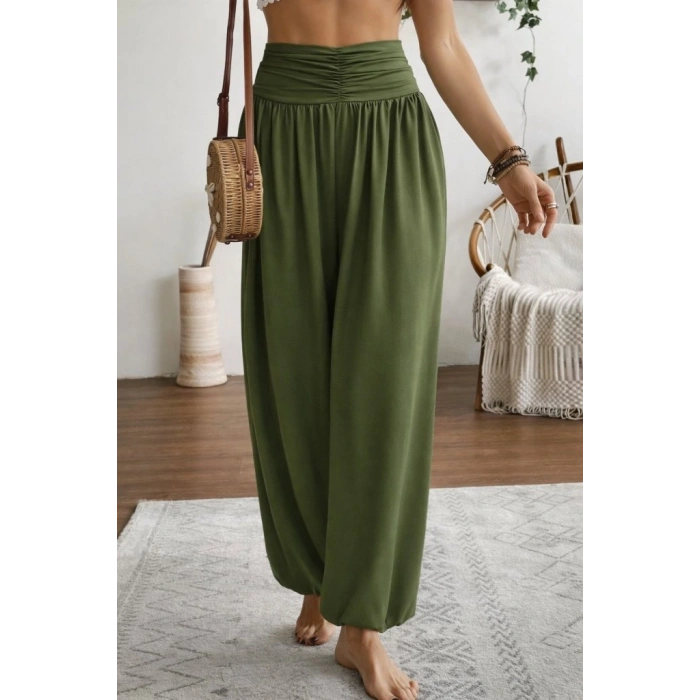 Kadın Yüksel Bel Yoğun Büzgü Detaylı Aerobin Pantolon