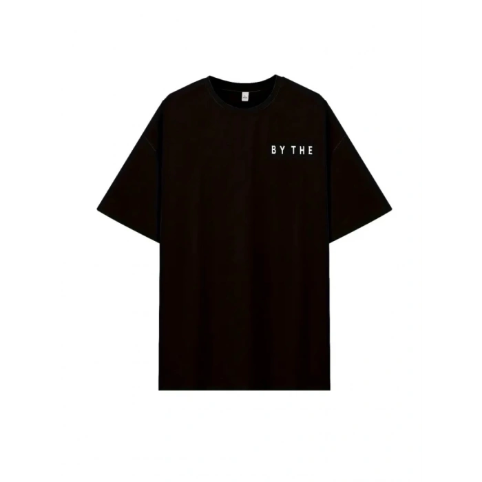 Kadınlar İçin Geniş Kesim Tişört - Kısa Kollu, Bol Kesim, Manzaralı Okyanus Baskı, Günlük Yazlık Üst, Siyah- Siyah