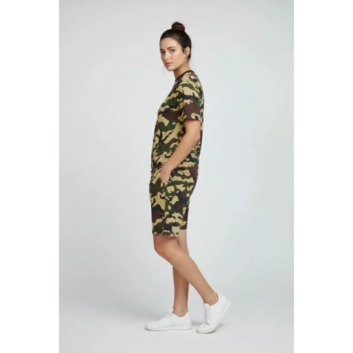 Kamuflaj Desenli Tişört Şort Takım – Günlük Rahat Kesim Yazlık 2’li Kombin - Kamuflaj