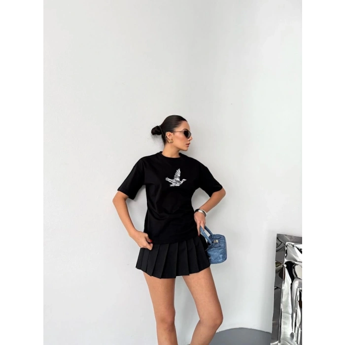 Kısa Kol Baskılı T-shirt - Siyah