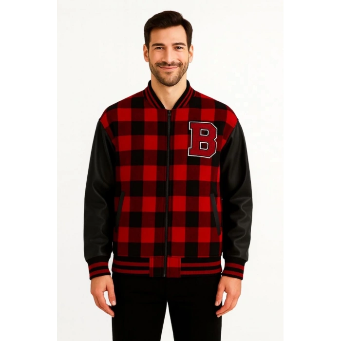 Kolları Suni Deri Içi Astarlı Oduncu Kolej Içi Ceket - Bordo