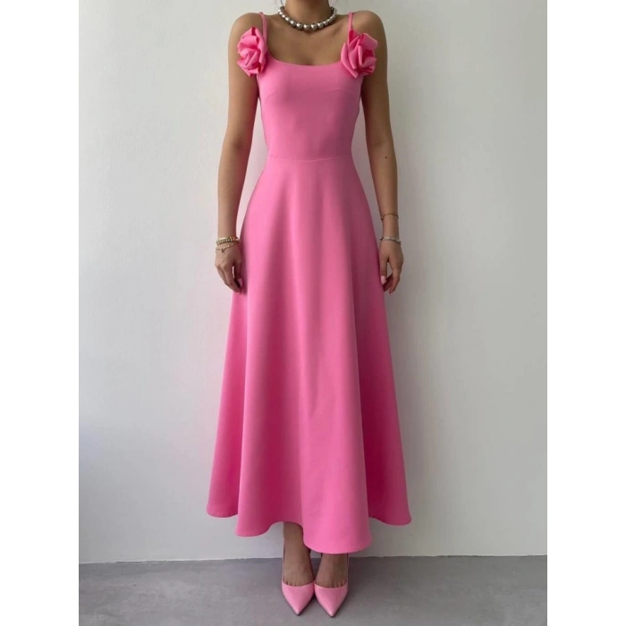 Matilda Gül İp Askılı Elbise