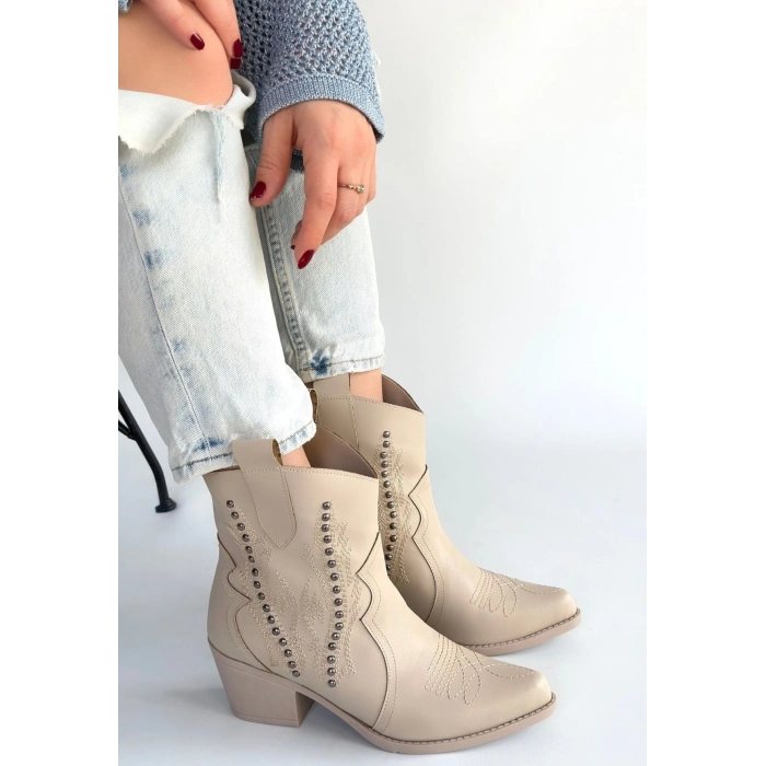 Matin Bej Cilt Topuklu Bot