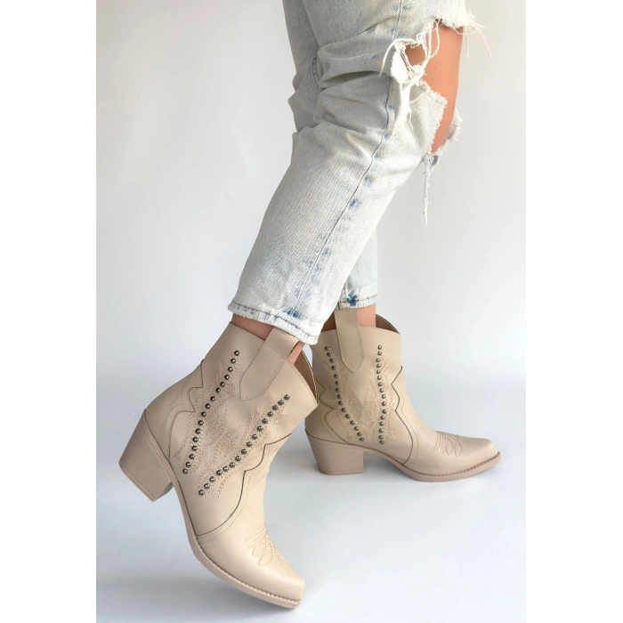 Matin Bej Cilt Topuklu Bot