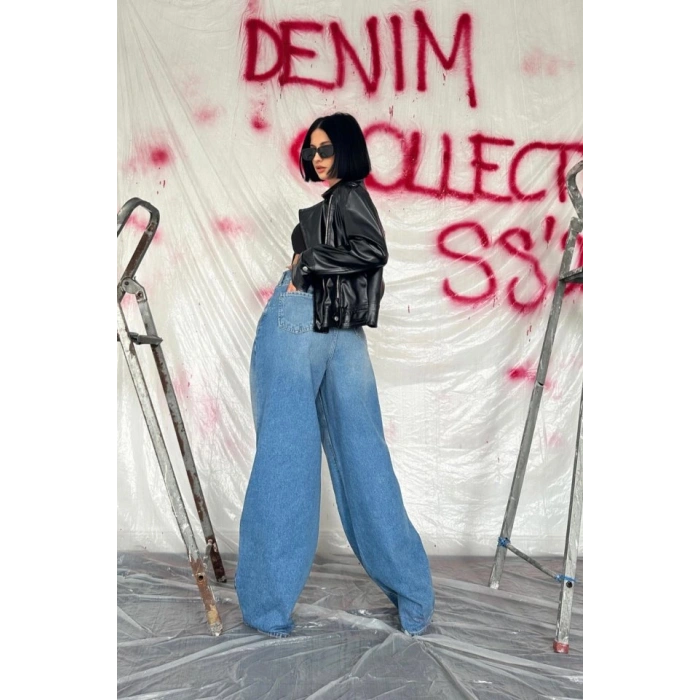 Lacivert Geniş Paça Jeans Pantolon