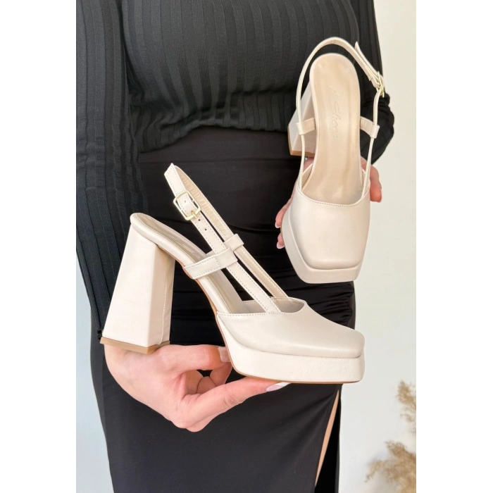 Mety Bej Cilt Topuklu Ayakkabı