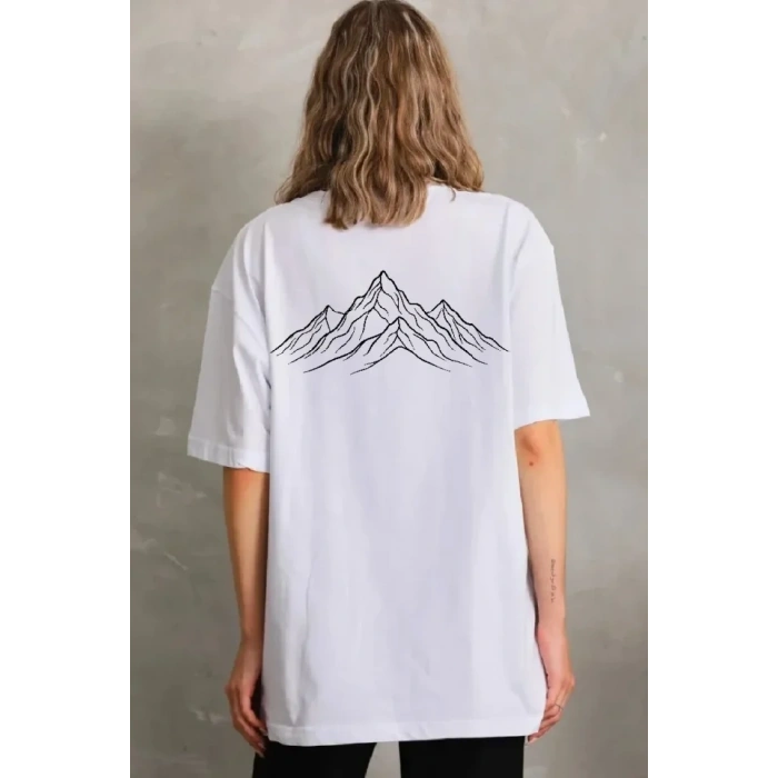 Nihilist Penguen Özel Tasarım Oversize Bisiklet Yaka Tişört - Beyaz