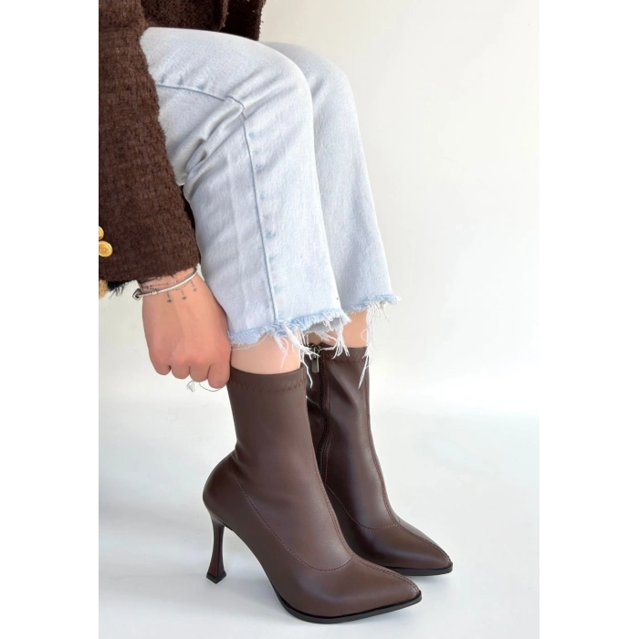 Orjen Kahverengi Cilt Streç Topuklu Bot