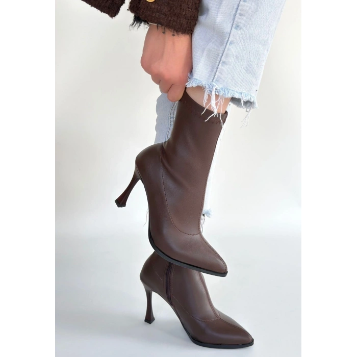 Orjen Kahverengi Cilt Streç Topuklu Bot