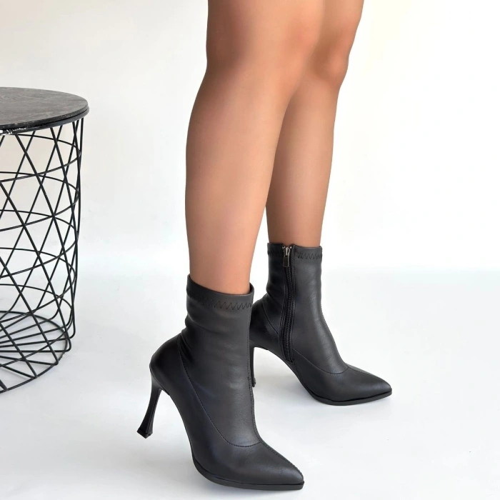 Orjen Siyah Cilt Streç Topuklu Bot