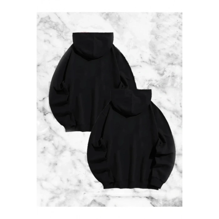 Örümcek Baskılı Sevgili Çift Kombini Kapüşonlu Sweatshirt - Hodie - Siyah
