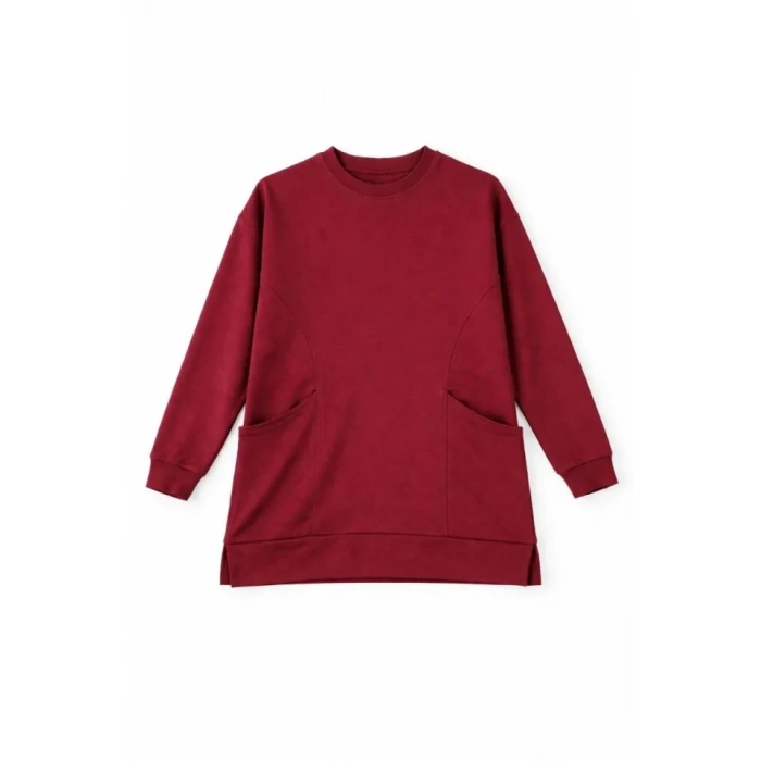 Osy Modal Yumuşak Dokulu Kumaş Tesettür Cepli Tunik Pantolon Takım - Bordo