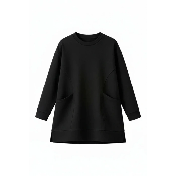 Osy Modal Yumuşak Dokulu Kumaş Tesettür Cepli Tunik Pantolon Takım - Siyah