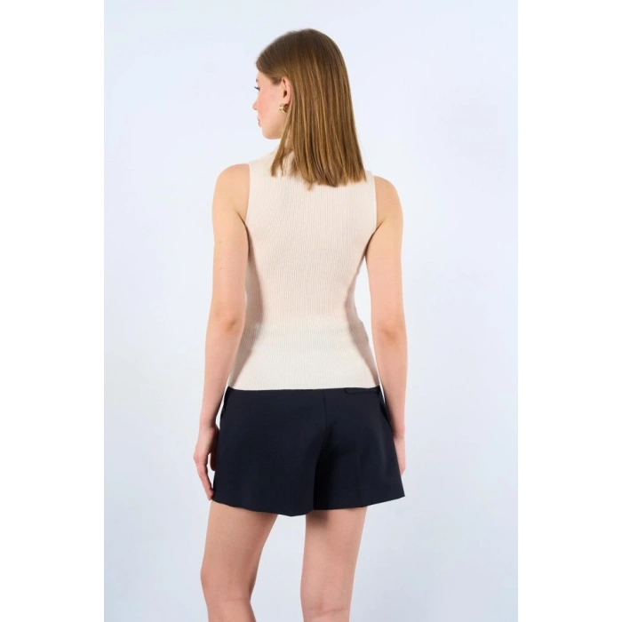 Patlı Düğmeli Triko Atlet - Siyah