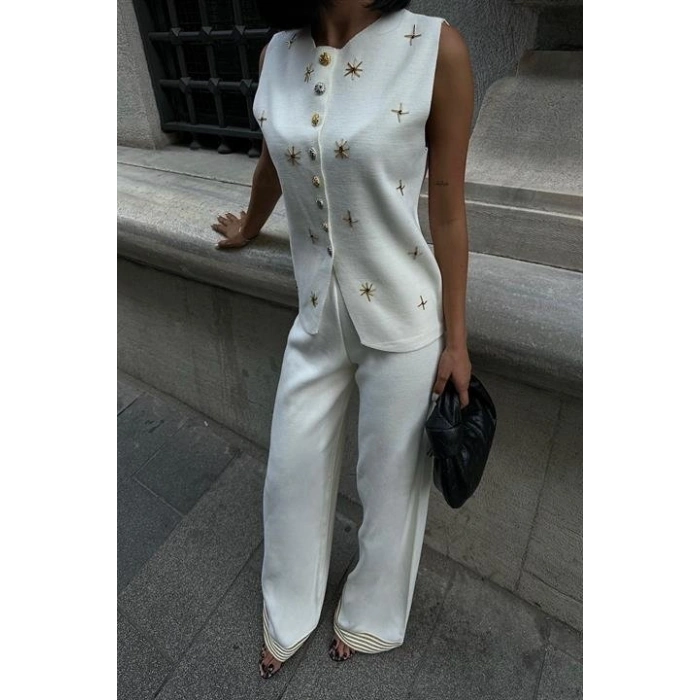 Paulo Gold Düğmeli Yelek Pantolon Takım 9976